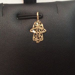 14k Yellow REAL Gold Cute  Hand Nazar Hamsa protect Charm Pendant .5g